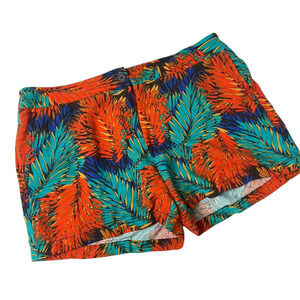 Madison Tropical Orange Green Blue Fern Print Shorts Womens Size 14 Linen Blend